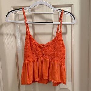 Orange Spaghetti Strap Flowy Crop Top